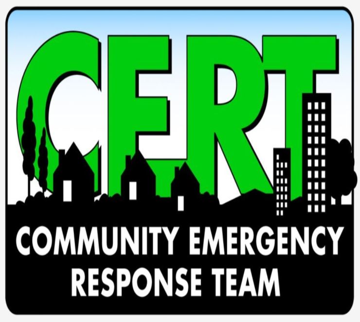 CERT Black and Green Logo with homes and city scape