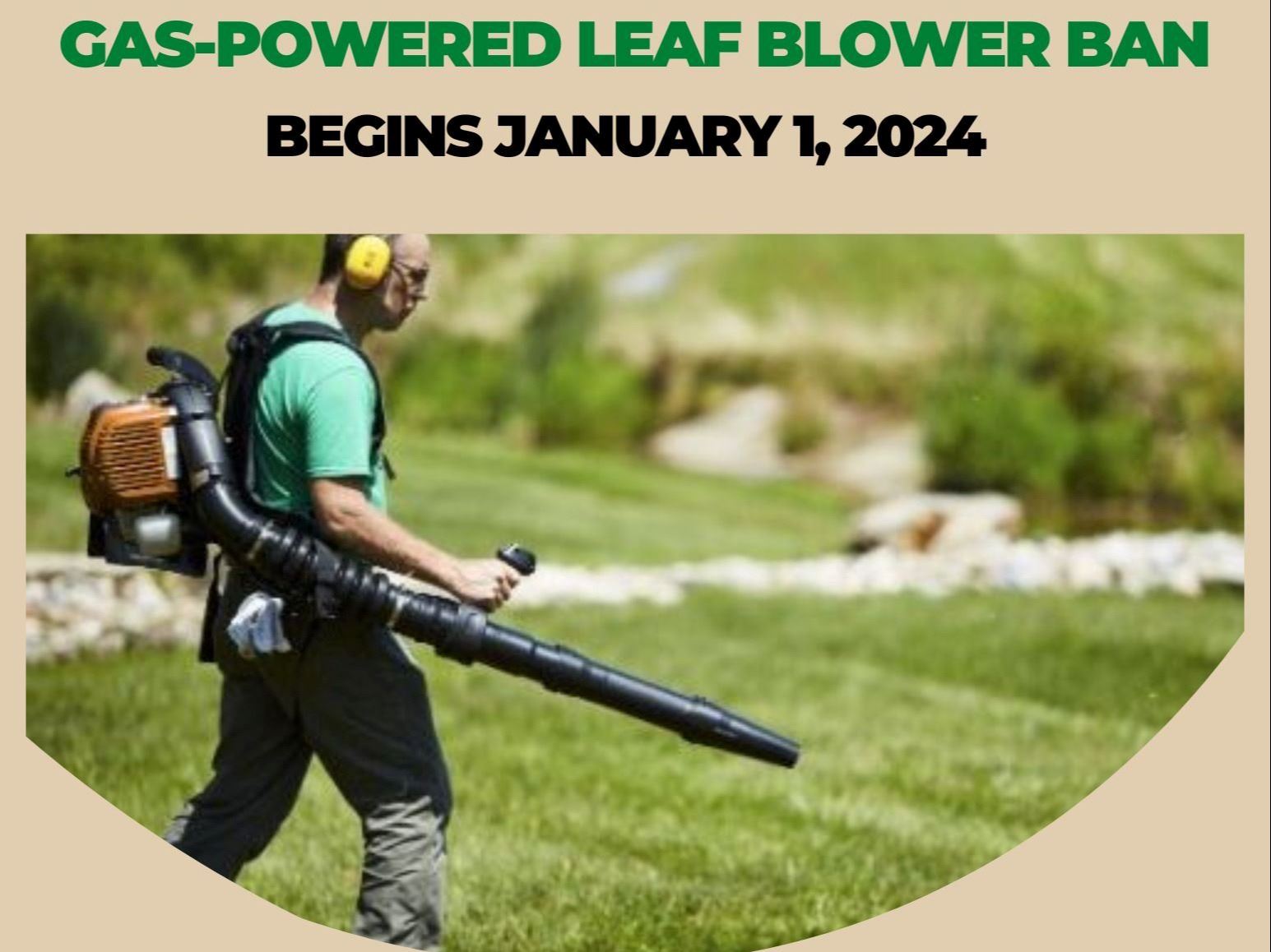 Man with gas powered blower backpack standing on grass