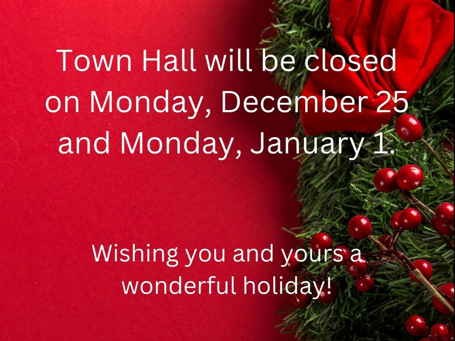 green wreath on red background