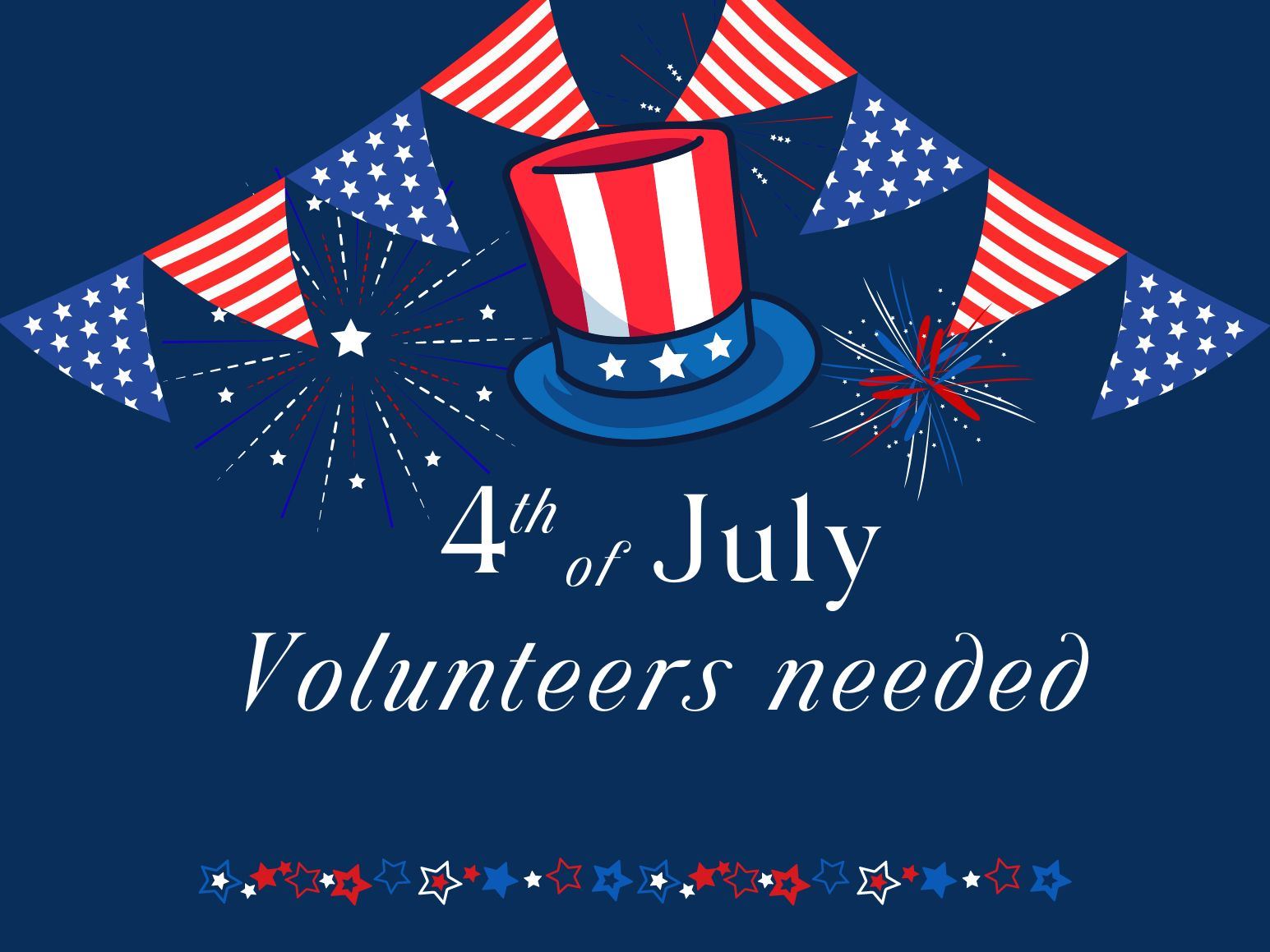 picture of a top hat on blue background with fireworks and pennants in the background