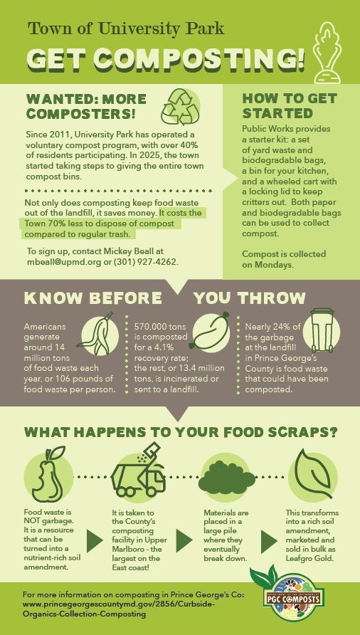 Compost flyer with information and composting graphics