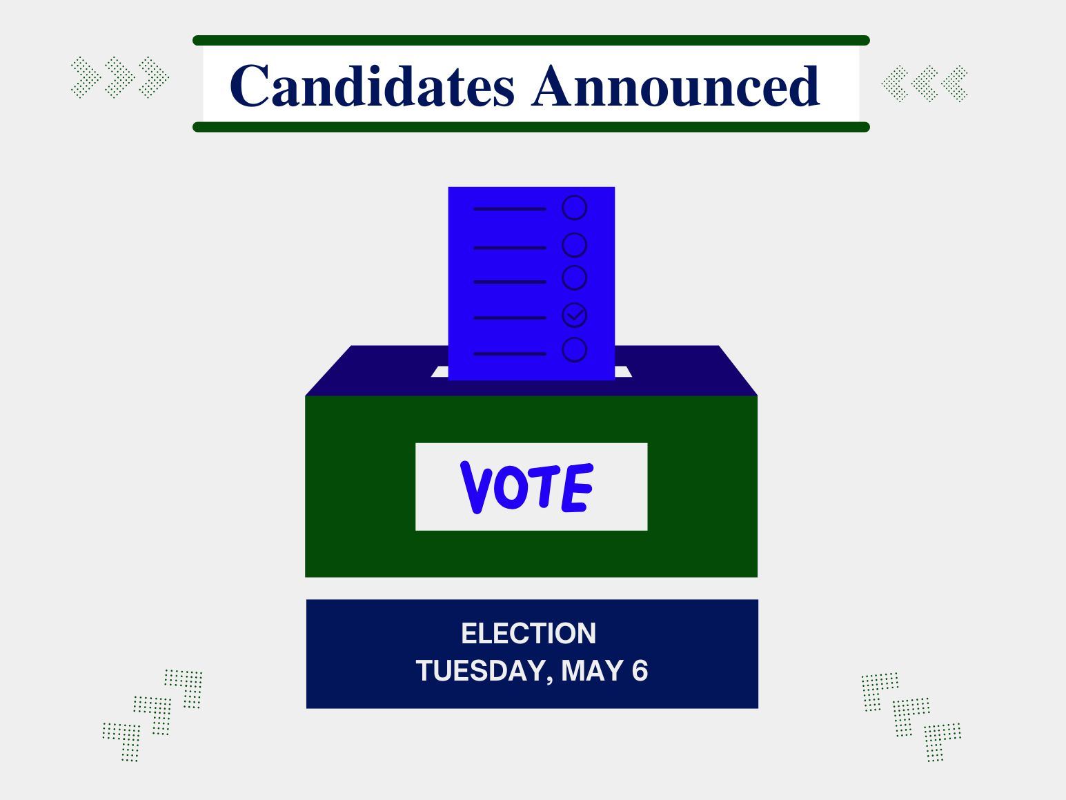 blue and green picture of a ballot box with the words Candidates Announced