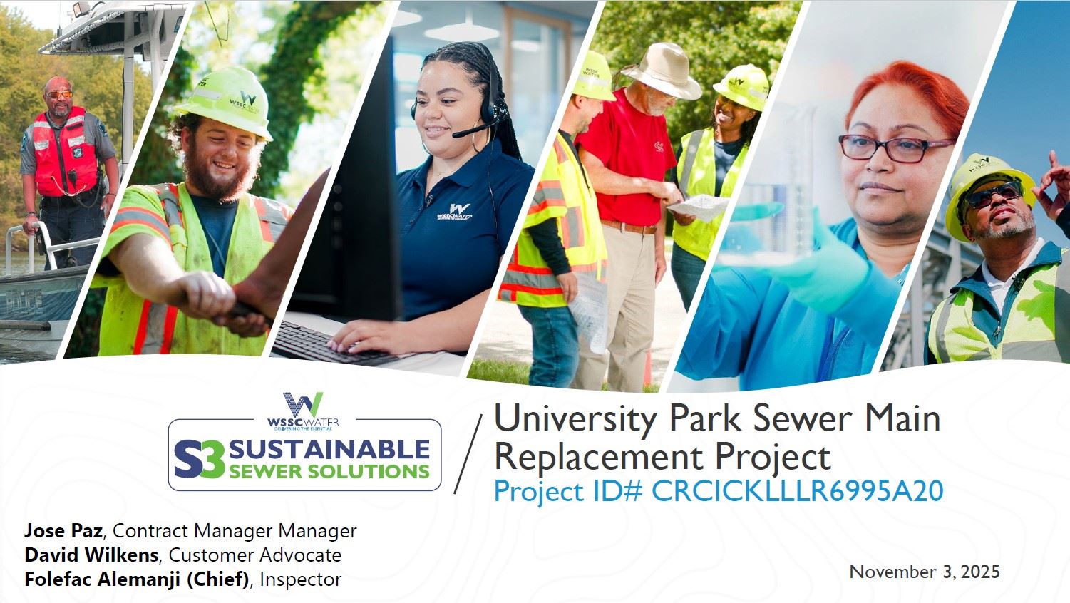 Various WSSC employees and text related to presentation