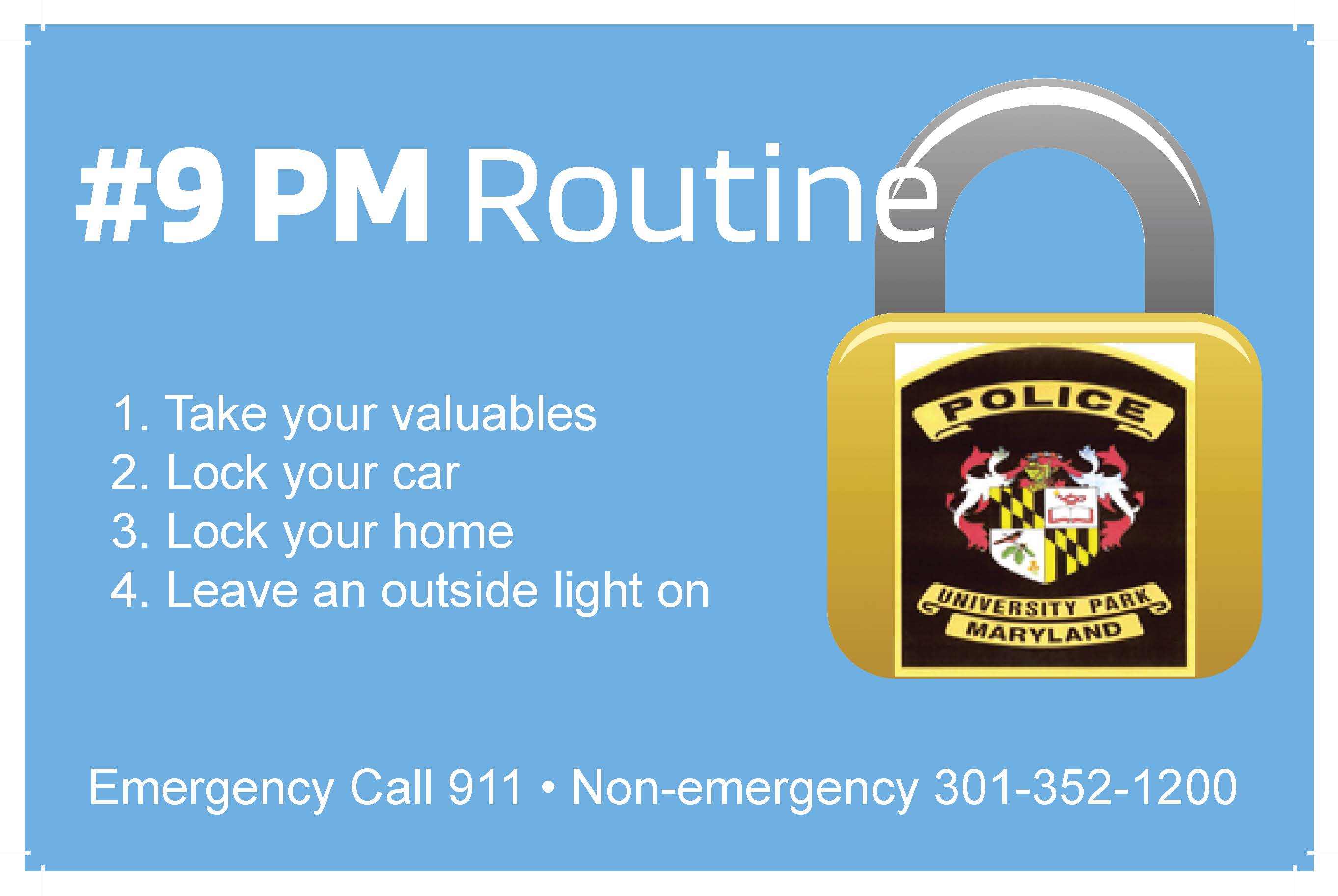 UPPD 9 PM Routine listing safety steps to prevent theft